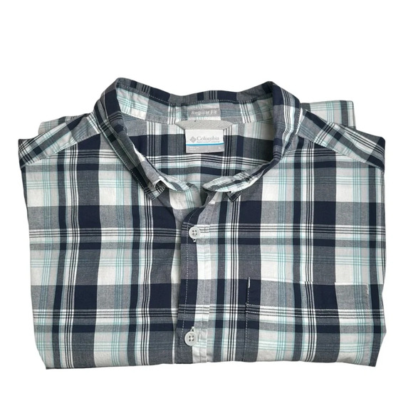 Columbia Men’s L Regular Fit Blue Plaid Short Sleeve Shirt - Picture 5 of 5